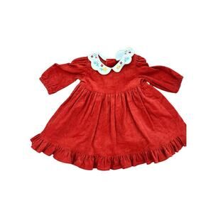 Good Lad Infant Girls Red Long Sleeve Embroidered Collar Corduroy Dress Size 9M